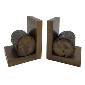 Handmade Rustic Mid-Century Modern Pine Log Finished Sturdy Bookends 5.5 Inches
